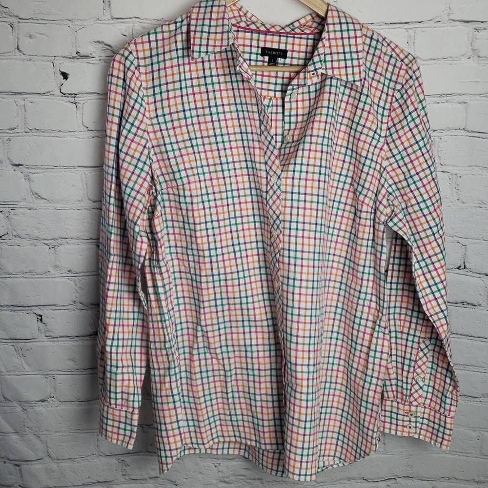 Talbots Plaid Button Down Long Sleeve Shirt Size Large